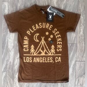 Playboy Camp Pleasure Seekers Short Sleeve T Shirt Men's XS Brown
